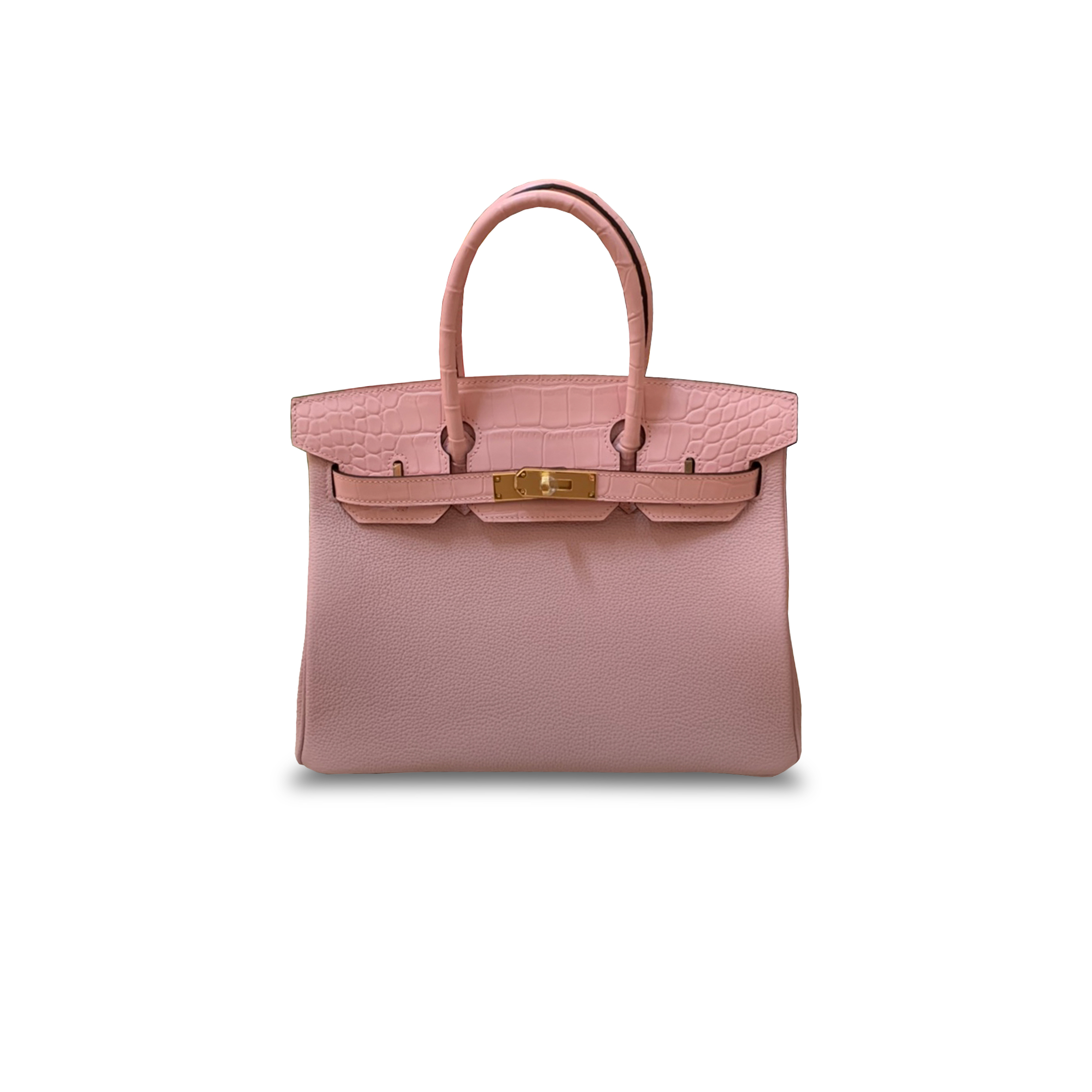 HERMÈS MASTER  BIRKIN 30 MATTE CROCODILE AND TOGO LEATHER SAKURA PINK GOLD BUCKLE H076235CK34 (30*22*16cm)